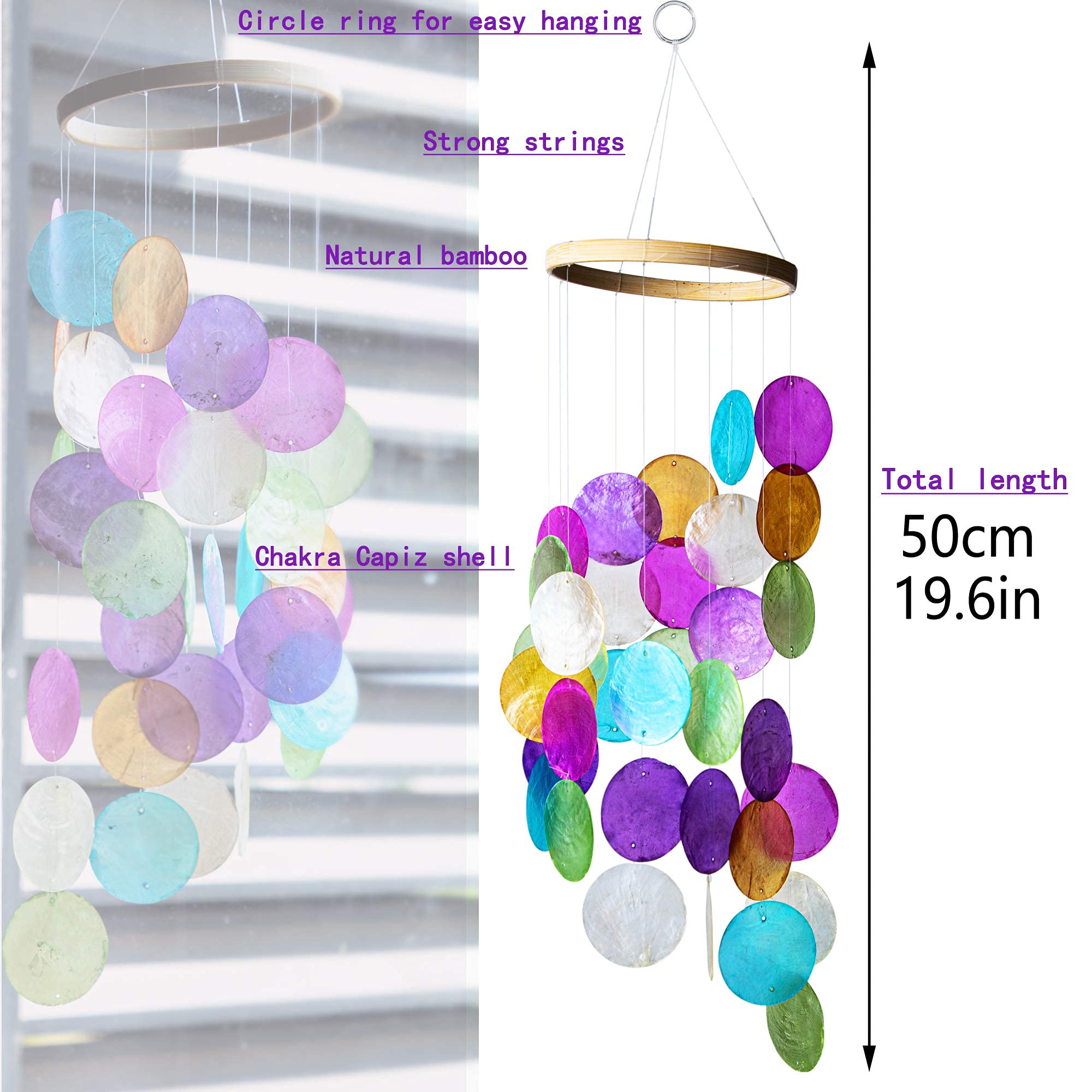 Carillon éolien arc-en-ciel en coquille de capiz, à suspendre, pour extérieur et intérieur, peint à la main, multicolore