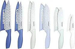 Cuisinart Advantage Conjunto de facas de cozinha de 12 peças, facas de aço inoxidável revestidas antiaderentes de qualidade profissional com tampas, revestimento colorido antiaderente para fatiar