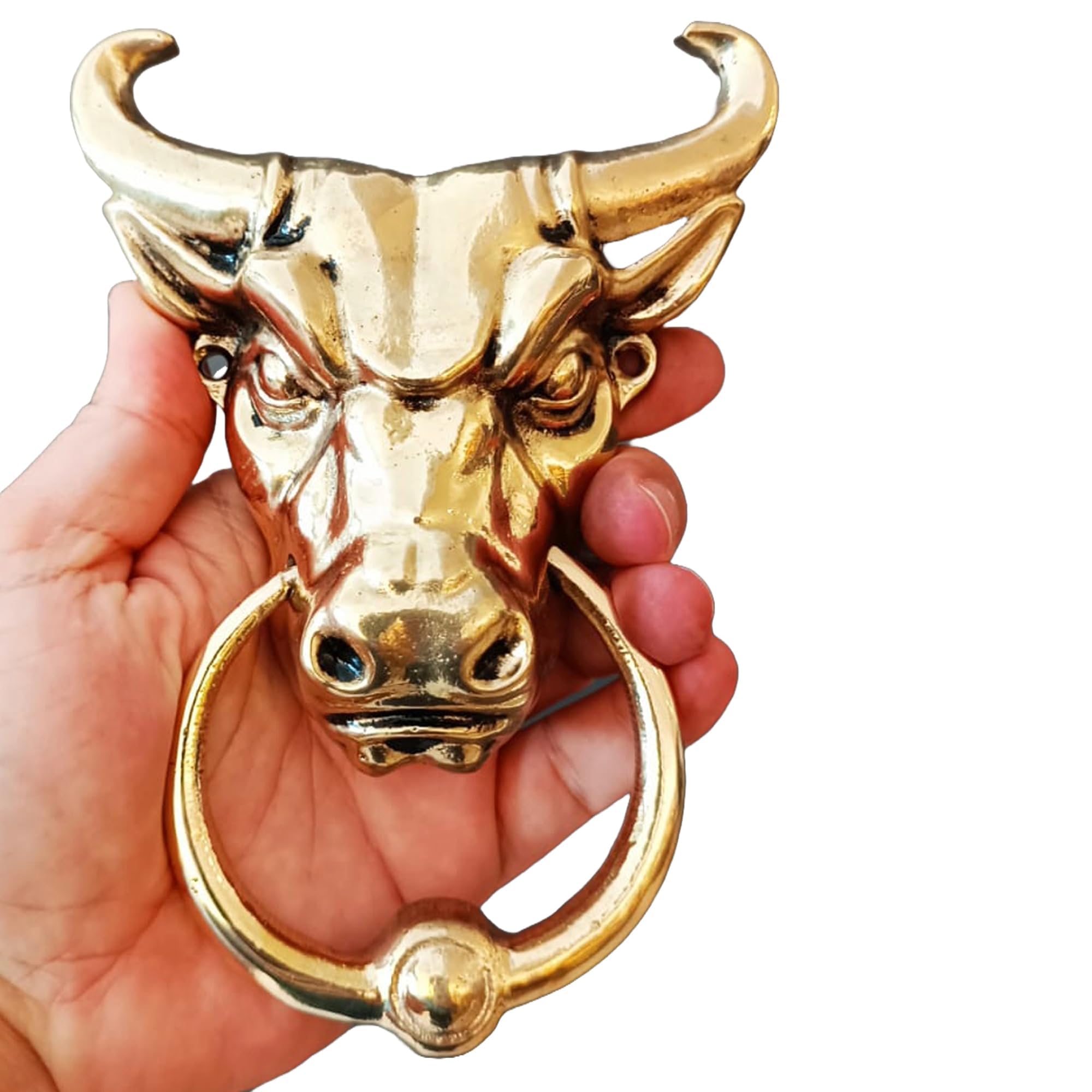 Anatolica Bull Head Door Knocker,Solid Brass,6.5 inches Tall,Front Door Ornament (Polished Brass)