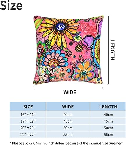 Miniatura 2 de Fiokroo Hippie Art Flower Doodles - Juego de 2 fundas de almohada cuadradas para sofá, dormitorio, sala de estar, automóvil, 18 x 18 pulgadas