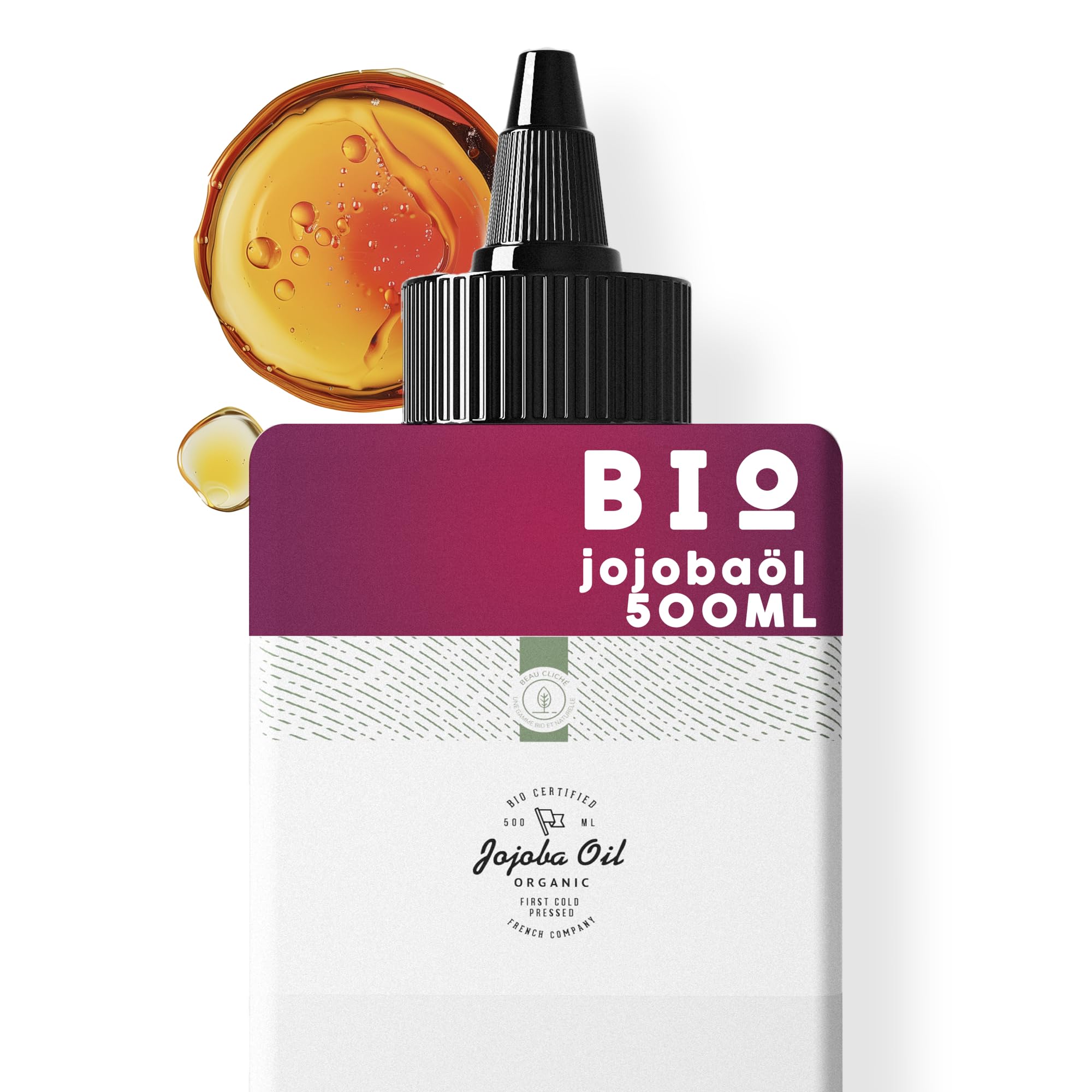500ml BIO Jojobaöl, Kaltgepresst, Rein - 100% Natürliche Pflege für Haut, Haare, Gesicht, Bart - Pflanzliche Plastikflasche - Abgefüllt in Frankreich