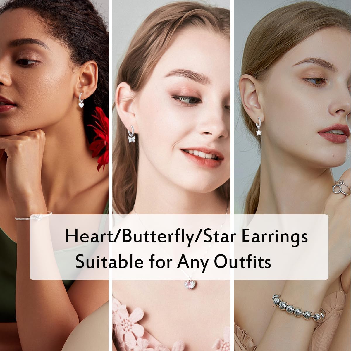 S925 Sterling Silver Post Drop/Dangle Earrings for Women | Heart, Star, Butterfly Huggie Earring Hypoallergenic Lightweight Paved with Cubic Zirconia | Birthday Valentine's Day Earrings Jewelry for Women Girls - Image 5