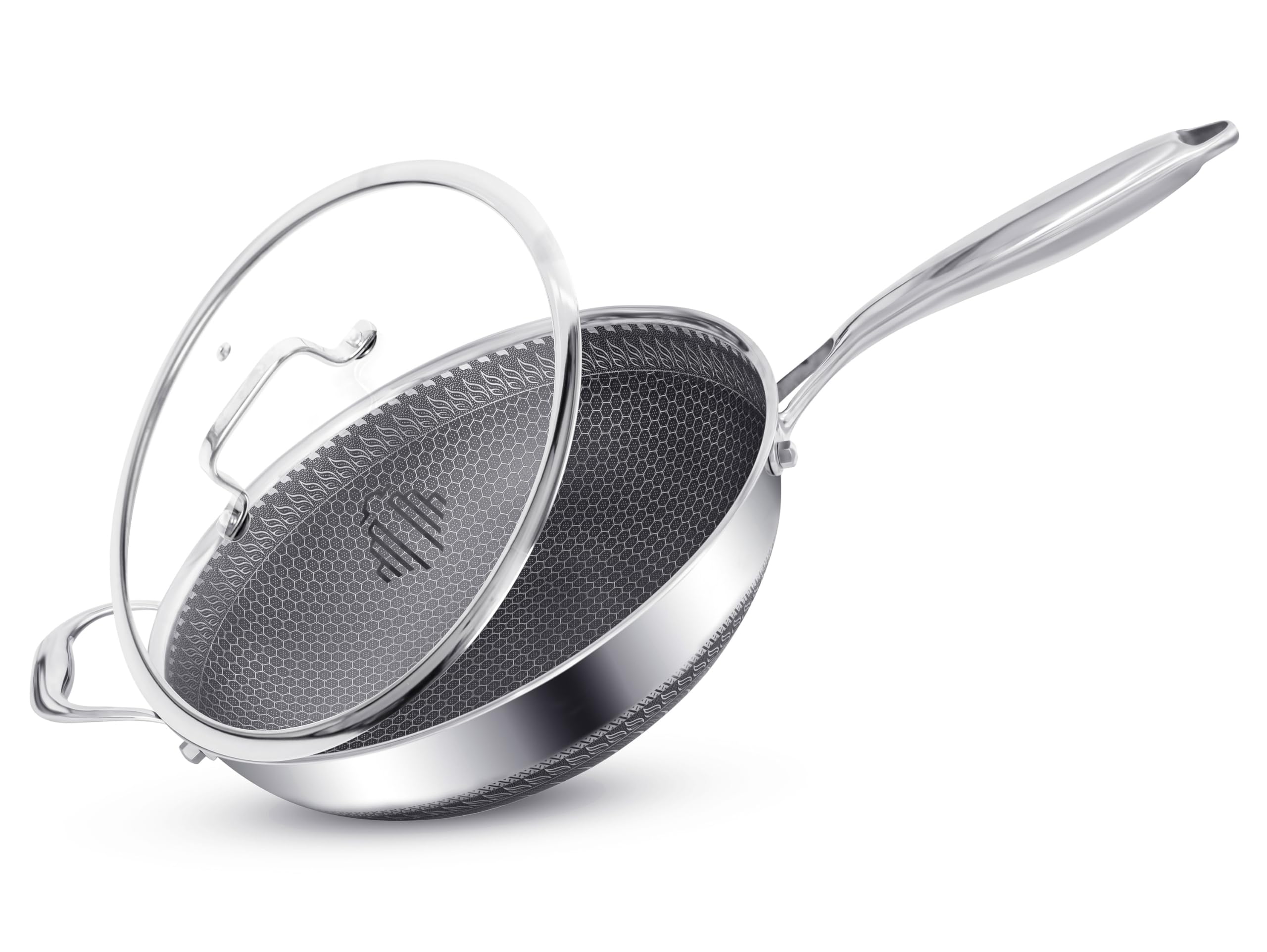 INTIGNIS® 28 cm stalowa patelnia do woka z pokrywką | 5L mocna patelnia nieprzywierająca | indukcja, odporna na piekarnik | zmywarkobezpieczna | odporna na zarysowania | duża patelnia z pokrywką do