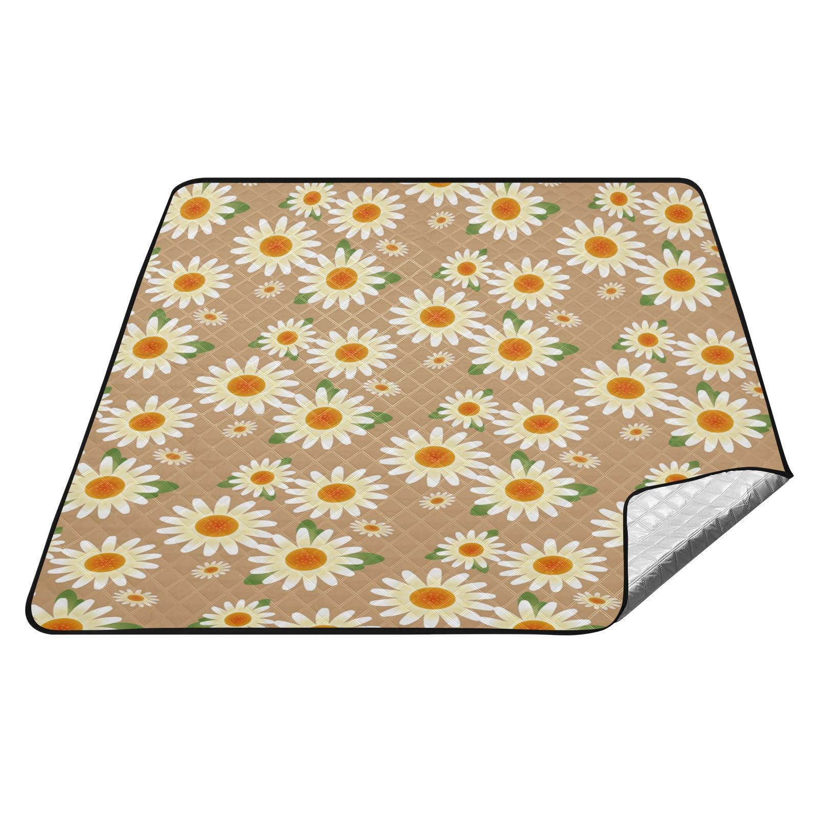 Picknickdecke 200x200cm, Blumen-Gänseblümchen-Blume groß wasserdicht Campingdecke faltbar Strandmatte Picknick-Matte für Park, Garten, Strand Outdoor