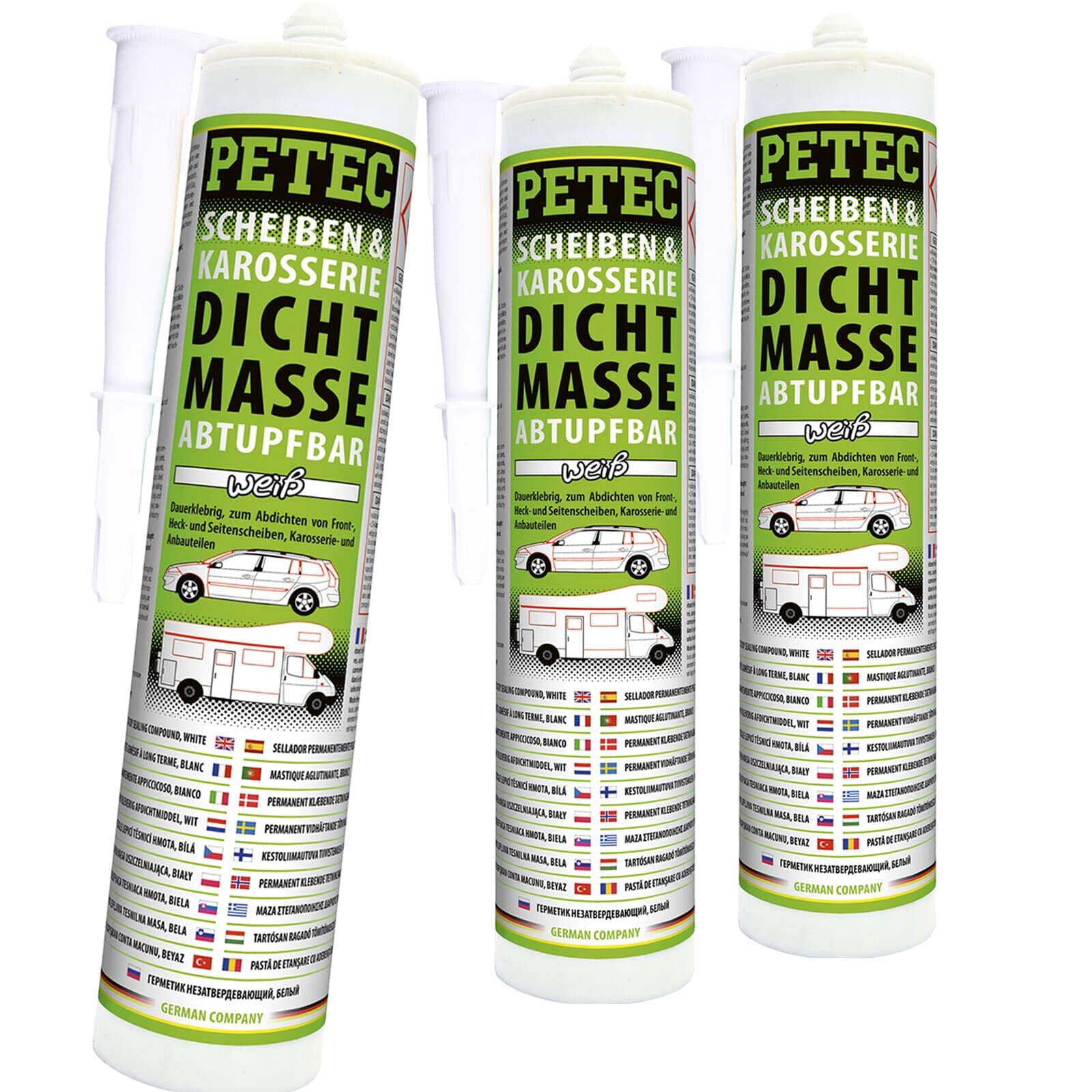 PETEC 3x 83290 Scheibendichtstoff | 3x 83290, PETEC Dichtmasse 310ML Weiß,