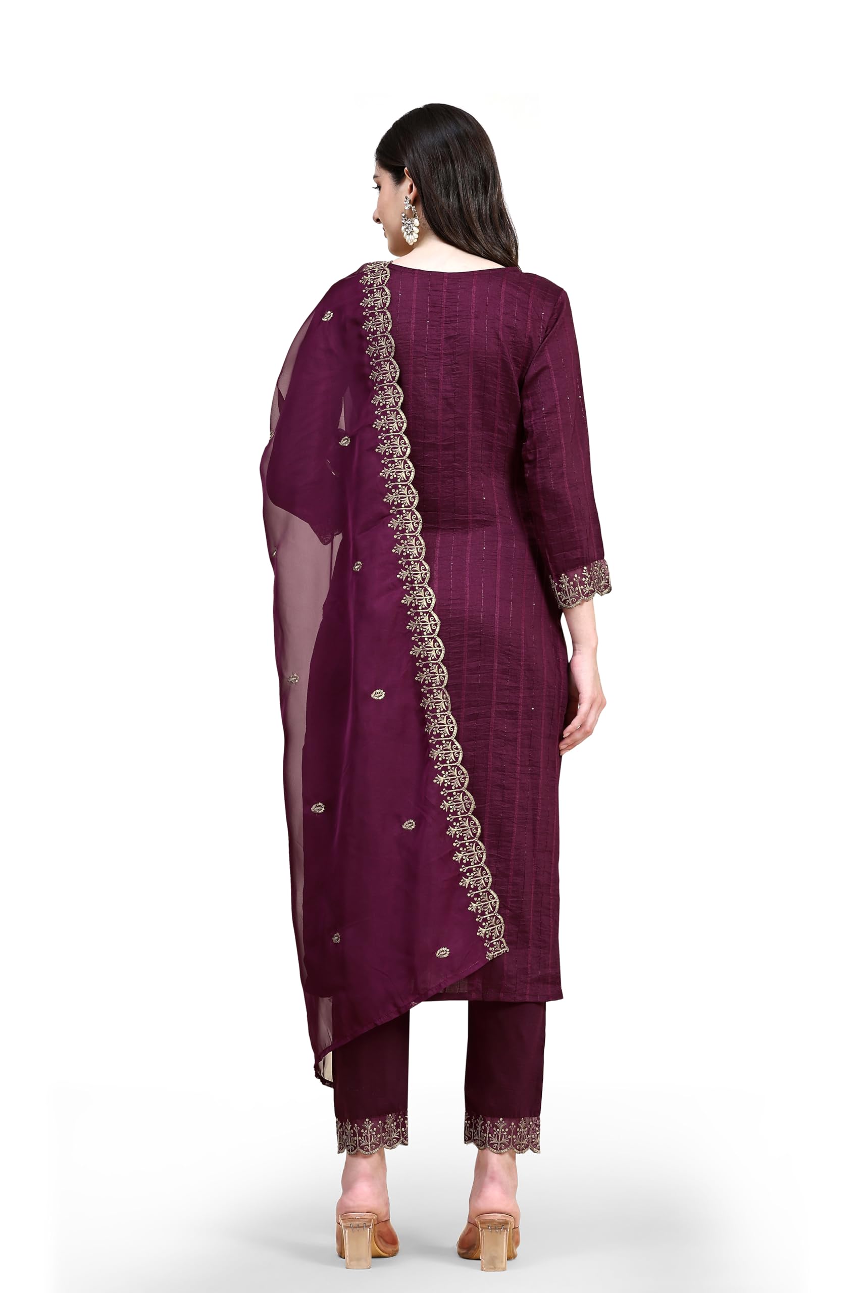 Trendmalls Damen Baumwolle Stickerei Salwar Anzug Set Kurta Hose mit Dupatta Lila Kurta Set für Frauen