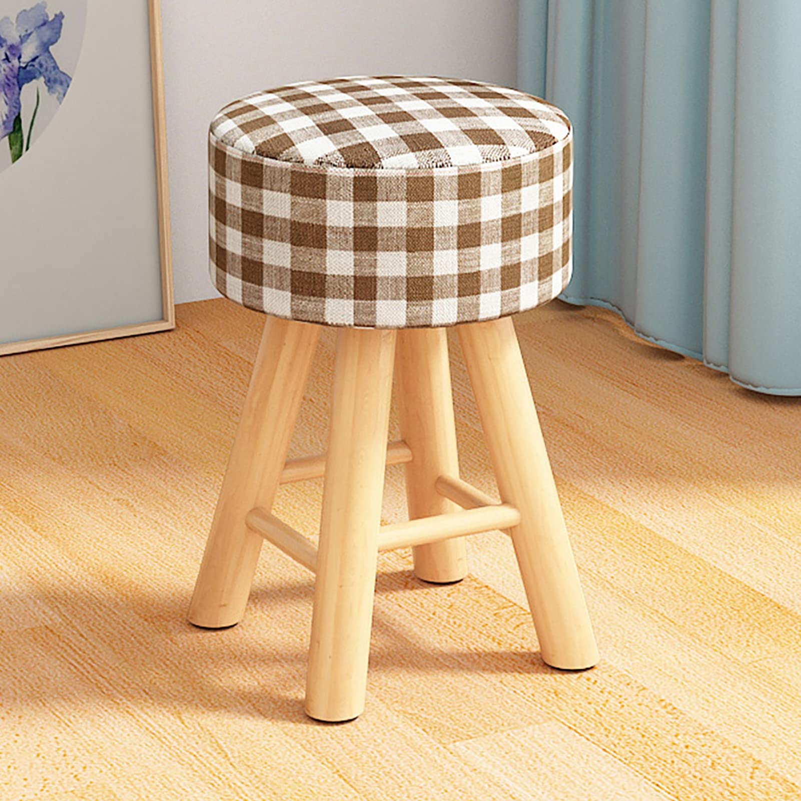 Tabouret de vanité élégant et repose-pieds rond en lin de qualité