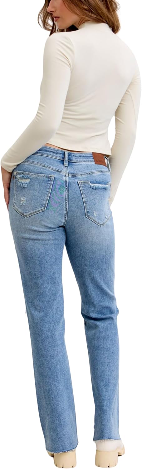 Judy Blue Mid Rise Light Wash Destroyed 90's Straight, Inseam 32" - Image 6