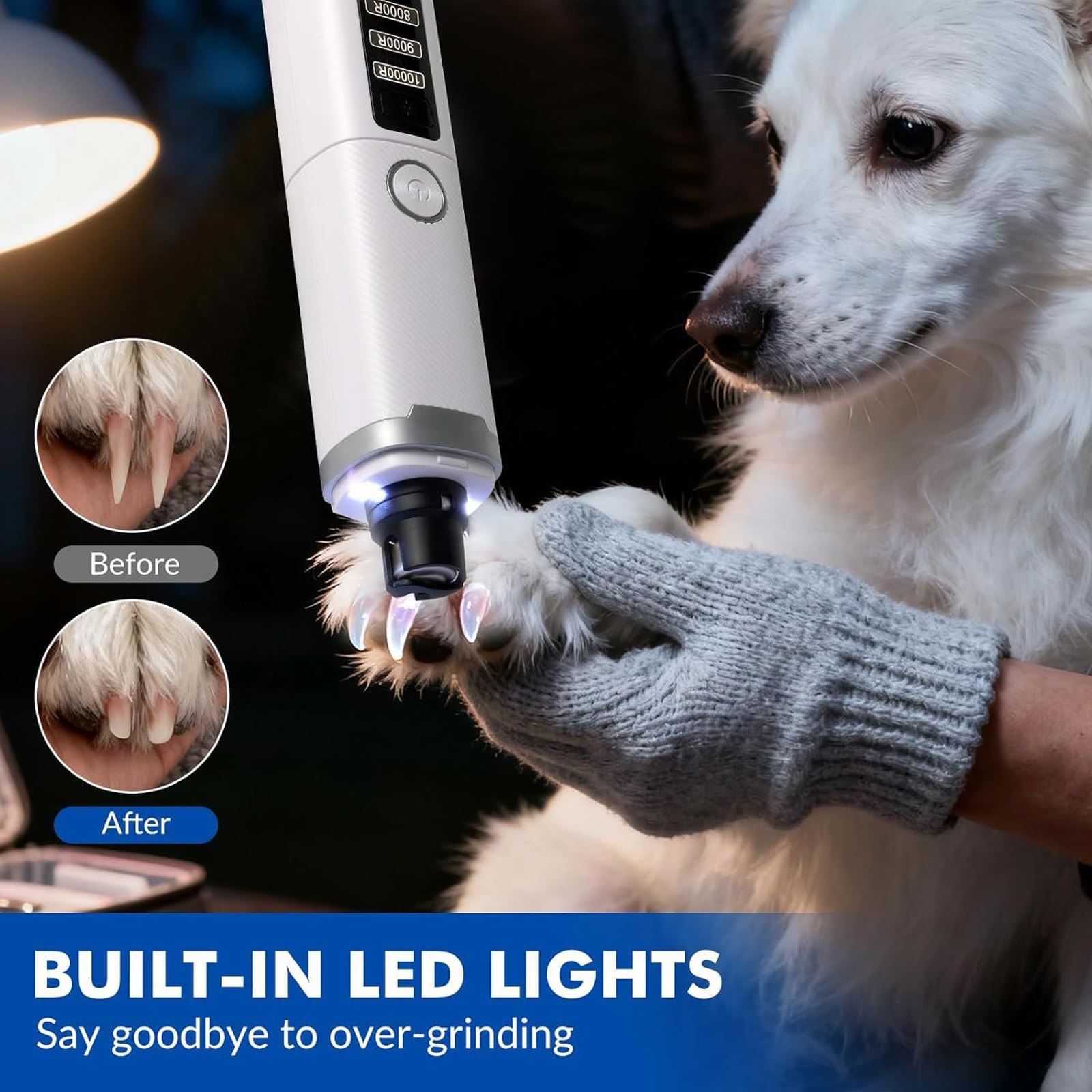 PANGBOER Smerigliatrice per Artigli per Cani e Gatti per toelettatura Domestica con Controllo a 3 velocità e 2 testine smerigliatura Smerigliatrice USB per Animali Domestici Toelettatura per Animali