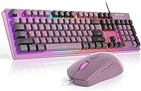 Vista 14 de Combo de teclado y mouse para juegos, teclado con retroiluminación LED RGB K1 con cable con 104 teclas para computadora, PC, teclado