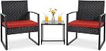 Flamaker 3 Pieces Patio Set Outdoor Wicker Furniture Sets Modern Rattan Chair Conversation Sets with Coffee Table for Yard and Bistro (Black)