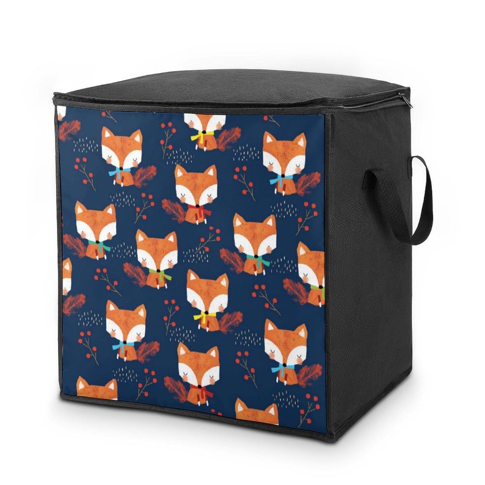 Lyfthologen 70L Storage Bags, Cute Scarf Fox Storage Box with Lid Zipper And Handles, Clothes Bags for Quilt, Blankets, Bedding