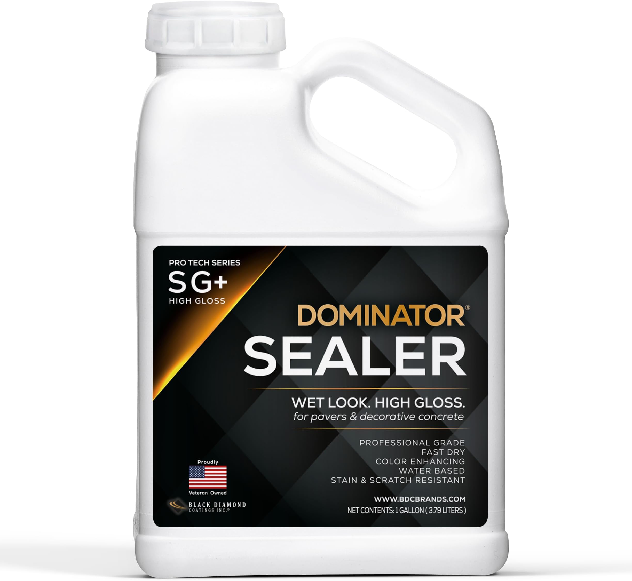 1 Gal. DOMINATOR SG+ Clear Acrylic Sealer | High Gloss Concrete Paver Sealer | Wet Look, Color Enhancing | Professional Grade | Decorative Concrete | Fast Dry | Driveway, Patio and Walkways