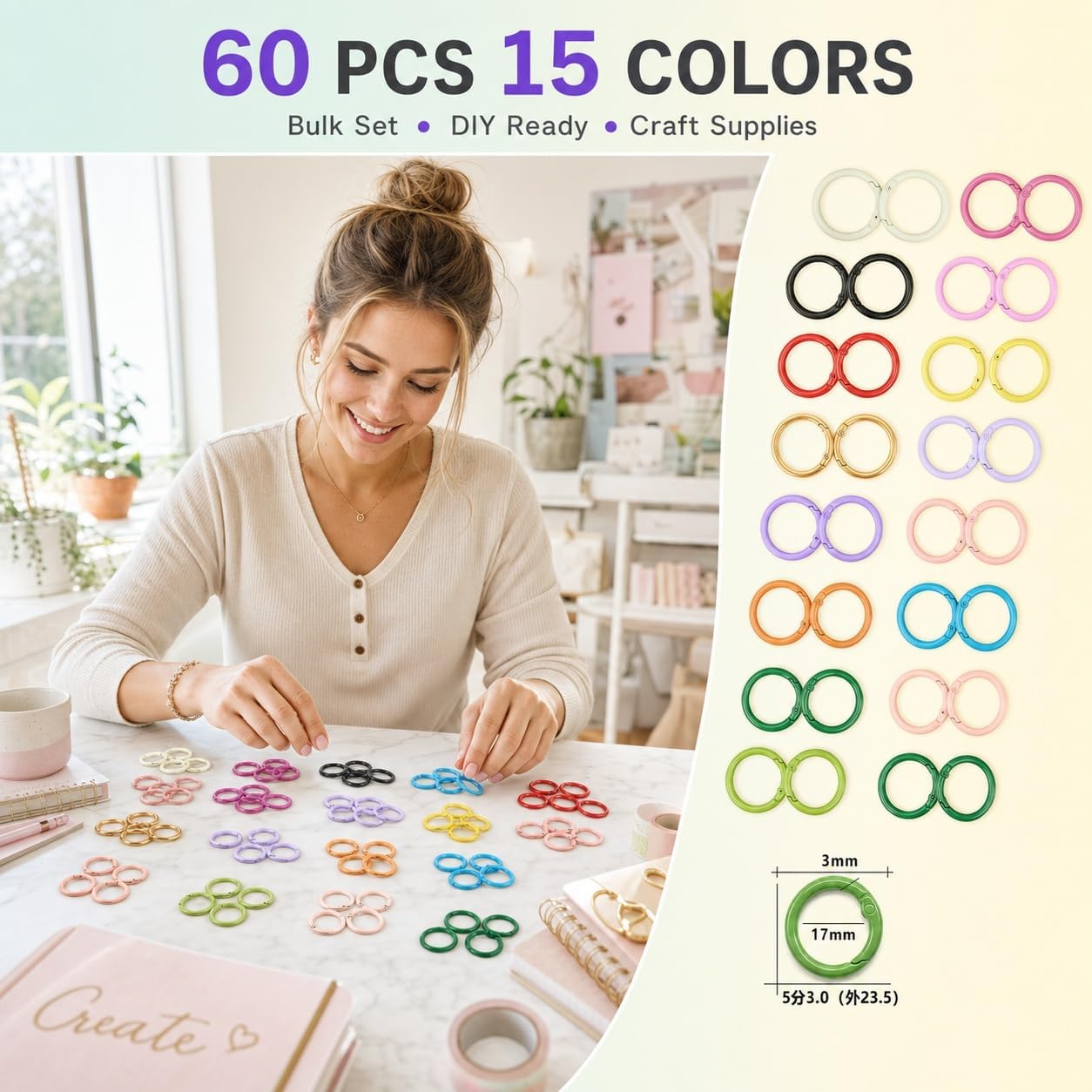 60PCS O-Ring Keychain DIY Craft Hardware Bulk(Colorful O-Ring) image 2