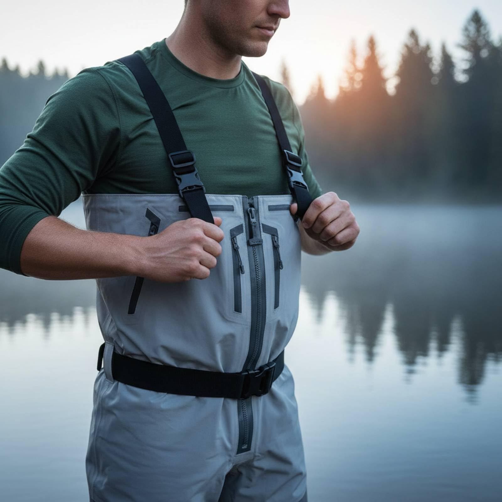 Wader senza Stivali Cerniera Frontale Wader con Cerniera Convertibile Salopette da Pesca Impermeabili per Pescatori, Cacciatori