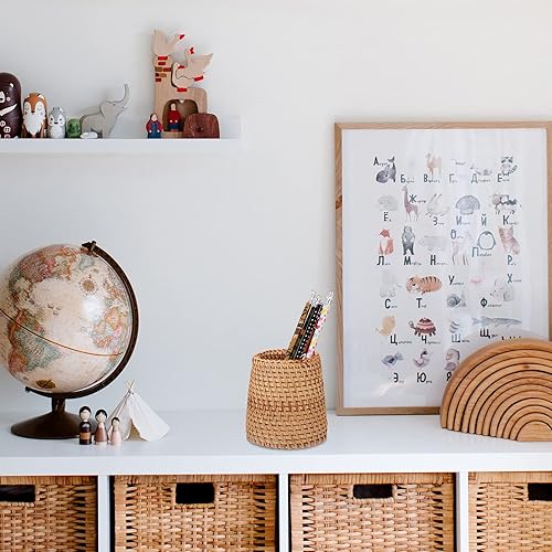 Miniatura 8 de Cabilock Soporte para bolígrafo Decoración de mesa de boda Jarrón de mimbre Mini soporte de lápiz cesta de ratán contenedor de brochas de maquillaje