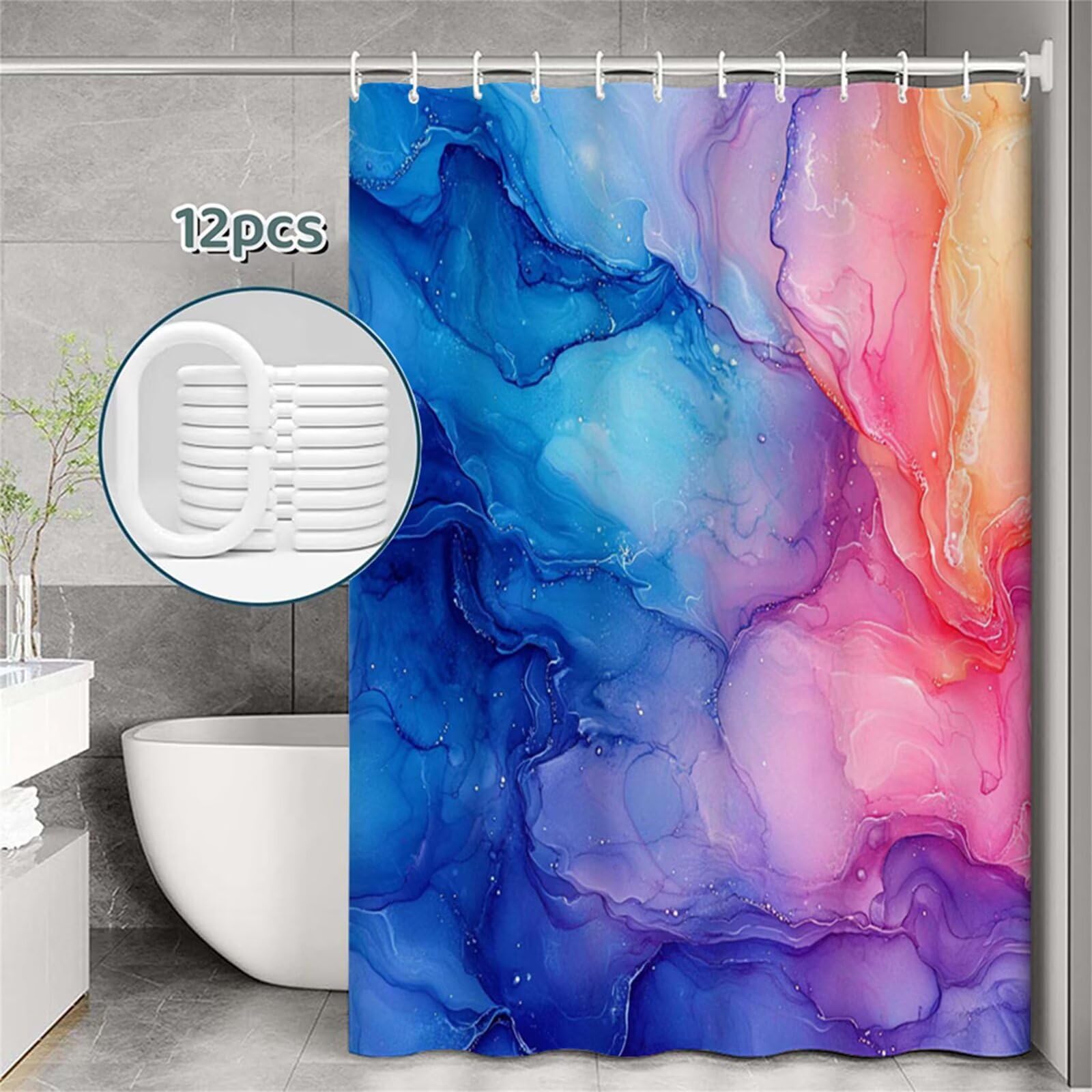 Tenda Doccia in Poliestere blu,Tende per Doccia Extra Lunga 240x200cm,Semplice Tenda Vasca da Bagno Tessuto Lavabile,Impermeabile e Facile da Pulire,con 12 Ganci,Decorazione per Bagno,Hotel Z-370