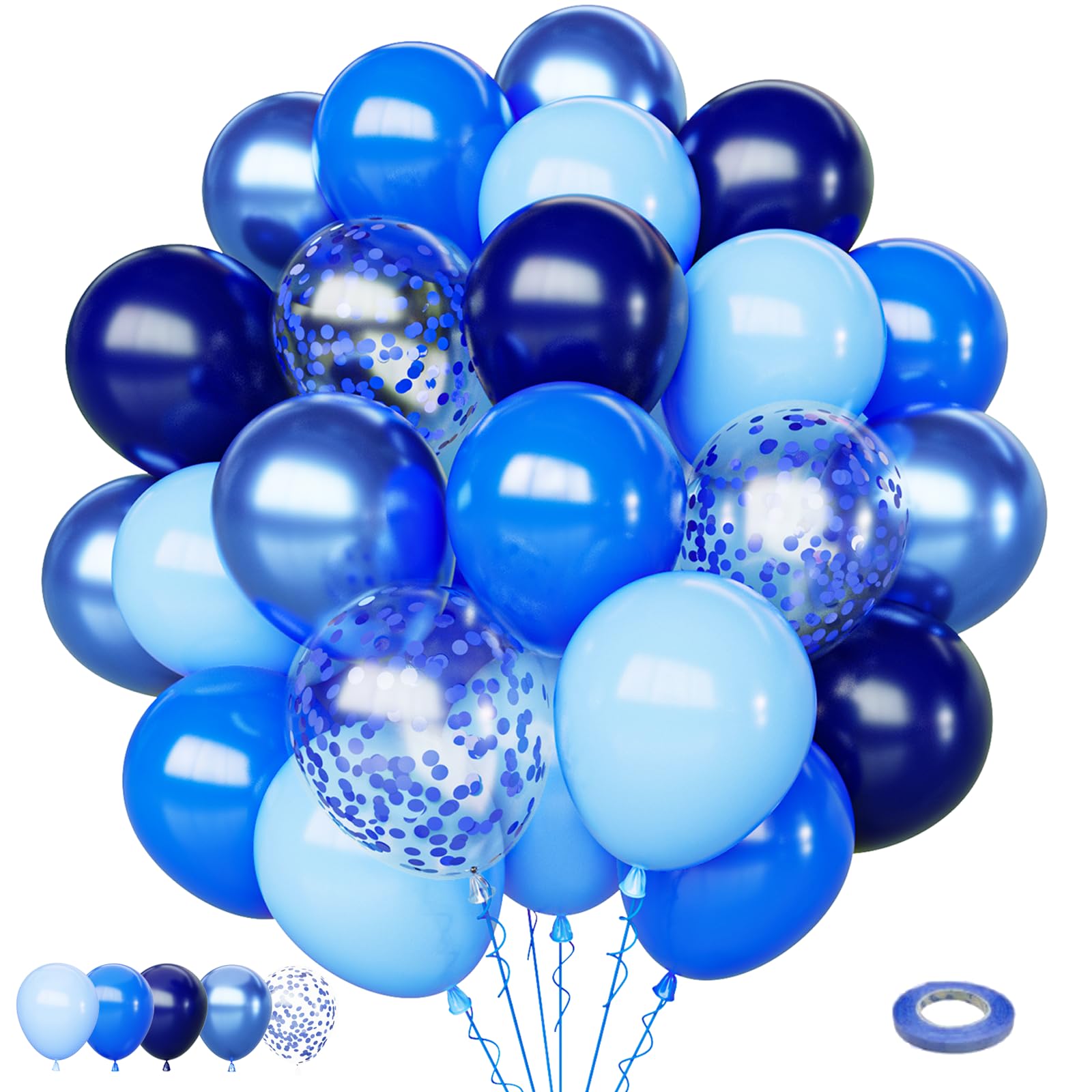 Blue Balloons Set, 65pcs 12 inch Metallic Blue Balloons