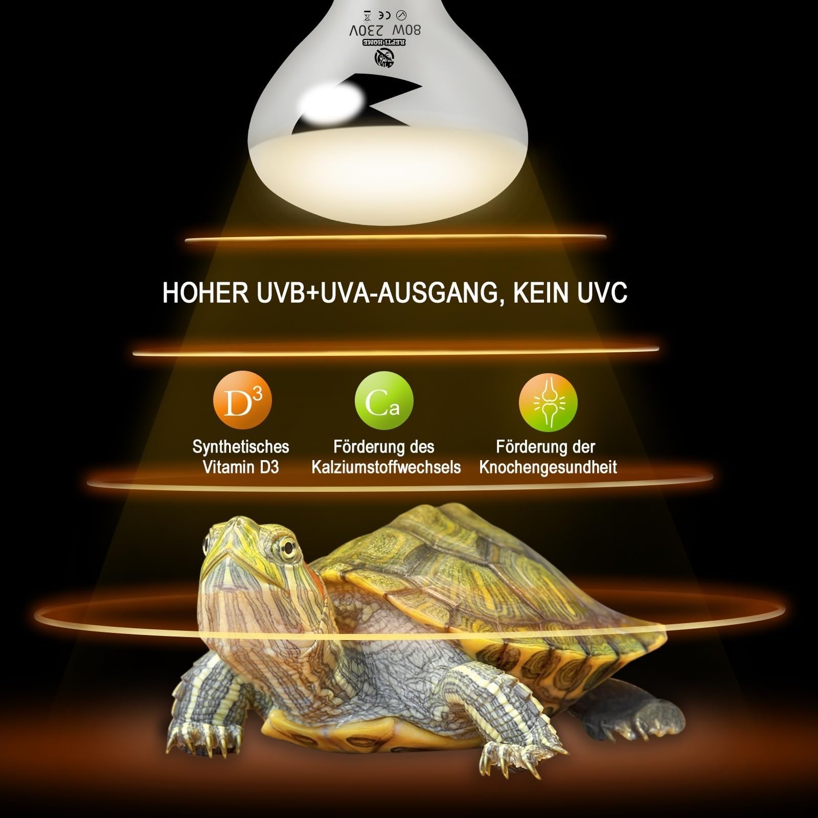 UVA UVB Wärmelampe Terrarium 80W, E27 Reptilien Wärmelampe UVB Lampe, UV Lampen Terrarium für Schildkröten, Bartagamen, Schlangen, Eidechsen