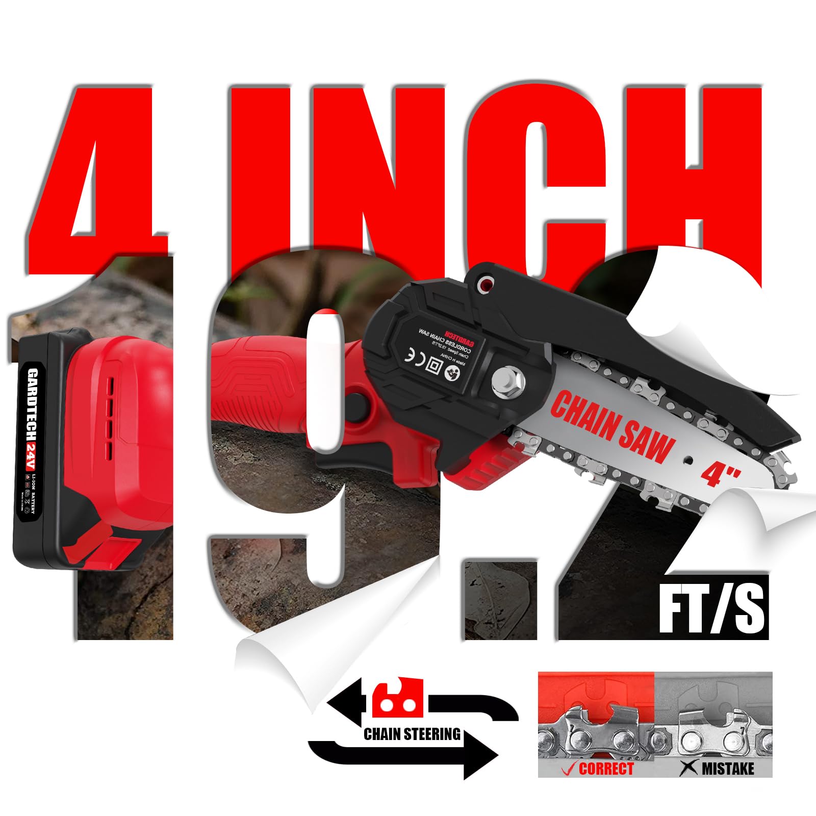 Gardtech Mini Chainsaw 4 Inch Cordless, Battery Operated