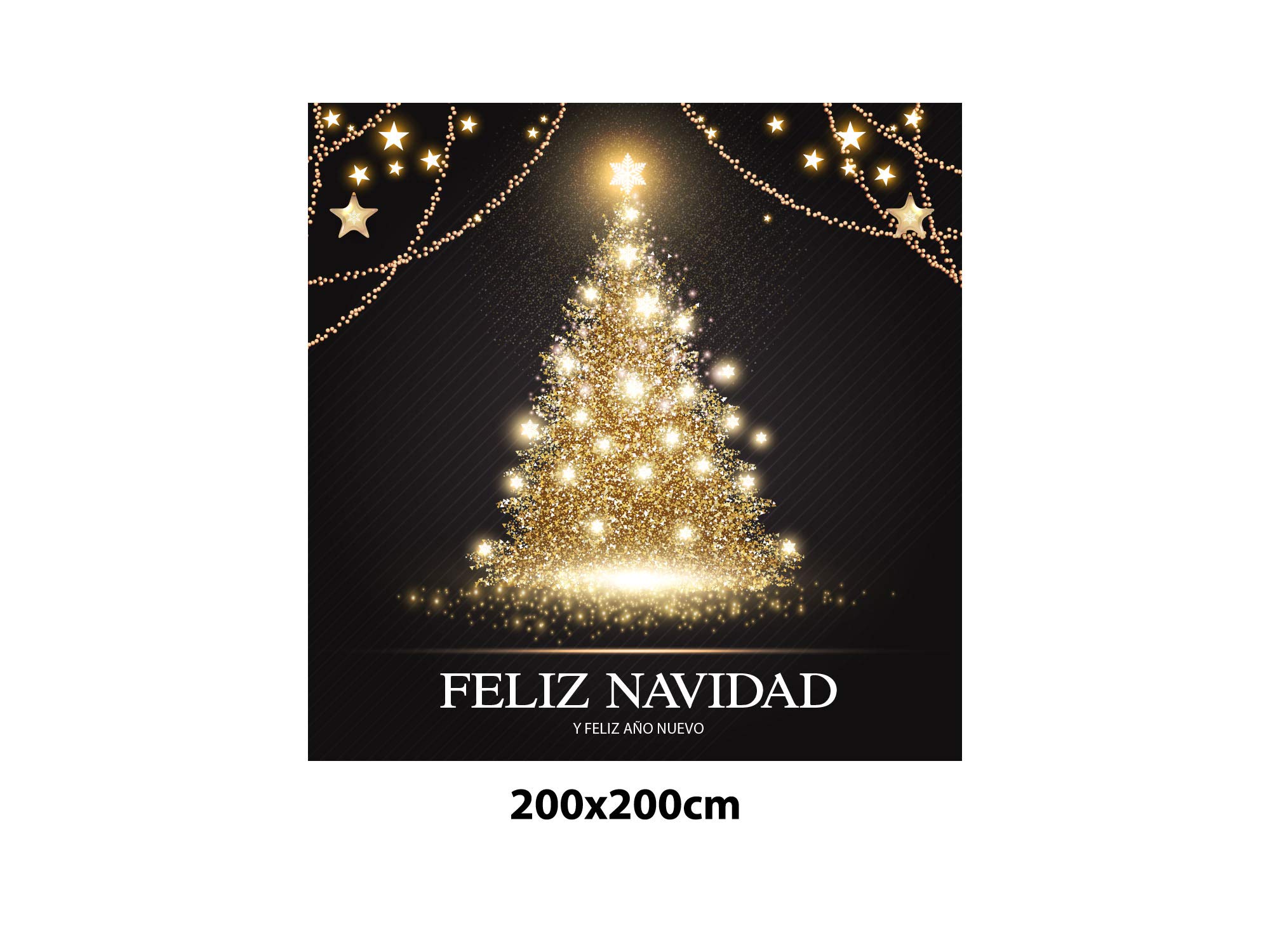 Oedim Vinilo Adhesivo Transparente en Efecto Espejo Árbol Navidad Luces Feliz Navidad | 200 x 200 cm | Vinilo Económico y Original | Vinilo fondeado de Blanco