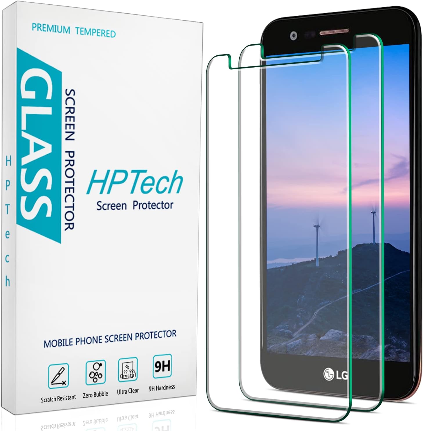 HPTech 2-Pack Screen Protector Compatible for LG K20 Plus Tempered Glass, 9H Hardness, Anti Scratch, Bubble Free