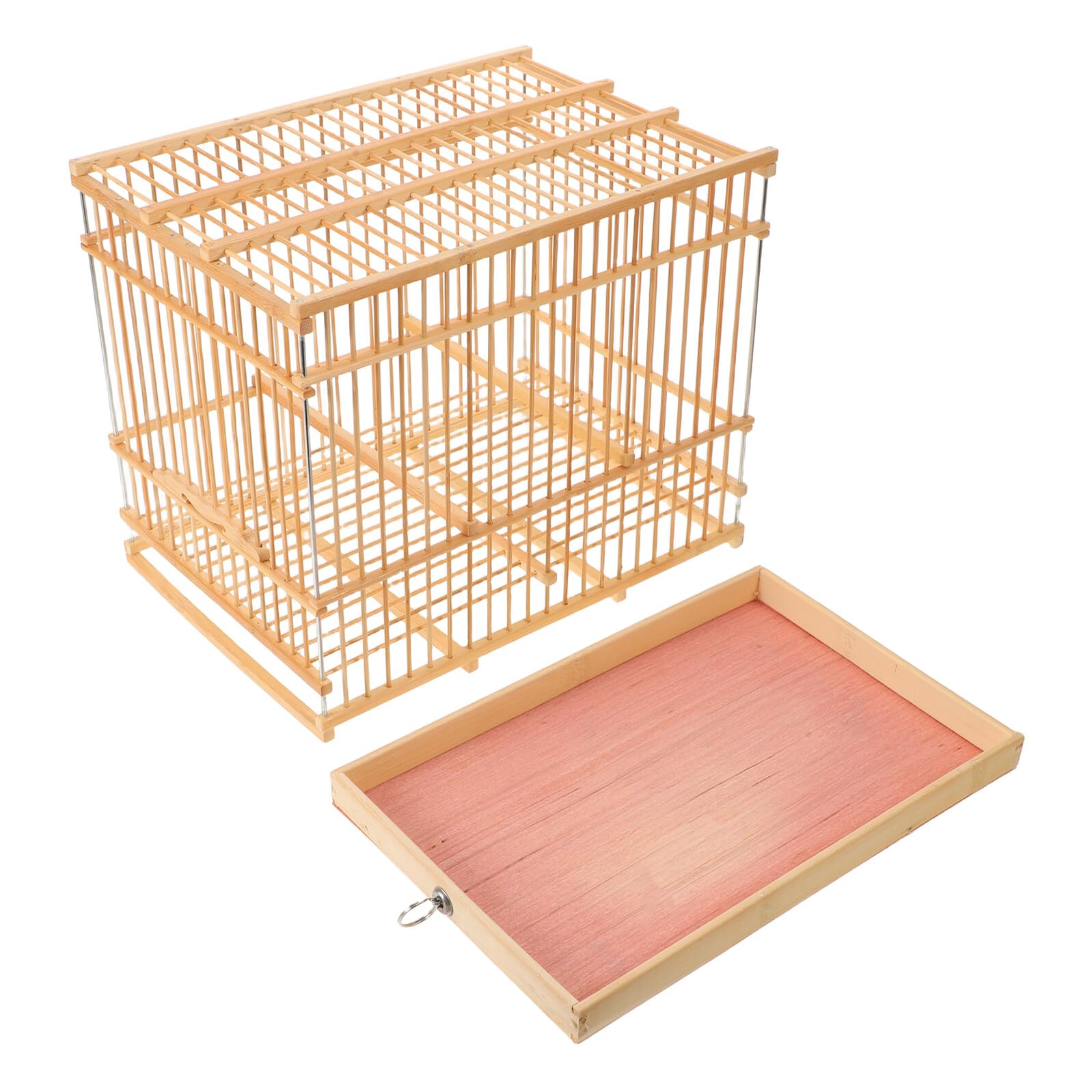 Veemoon Petite Cage à Oiseaux en Bambou Rectangulaire 30x20x24 Cm Cage pour Animaux de Compagnie Portable pour Perruches et Canaris et Petits Perroquets Nid Décoratif pour Balcon