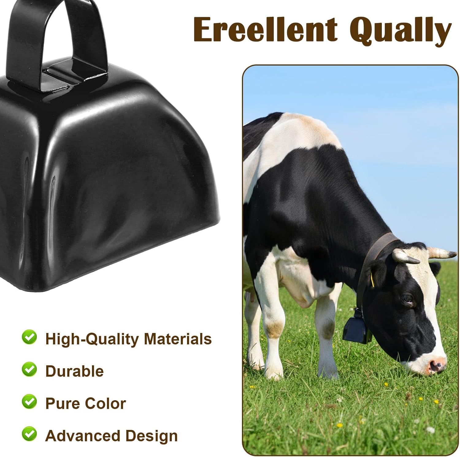 24 Pcs Metal Cowbell with Handle Cow Bells Noise Makers for Sporting Events Small Loud Noisemaker Cow Bell for Wedding Cheering Football Games, 3 x 2.8 x 2.5 Inch(Black)