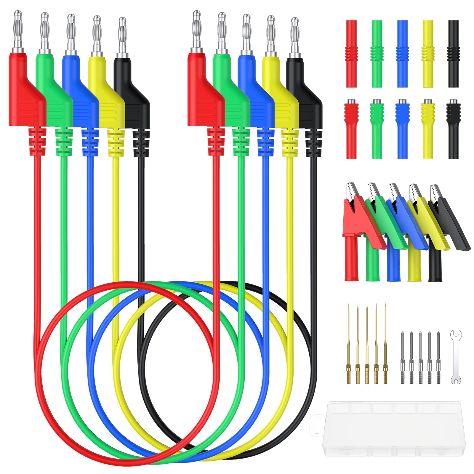 Neoteck 32 Pezzi Puntali Tester per Multimetro con spina Banana 4mm Impilabili Sonda Filettata e Pinze a Coccodrillo per Test Auto ed Elettronica
