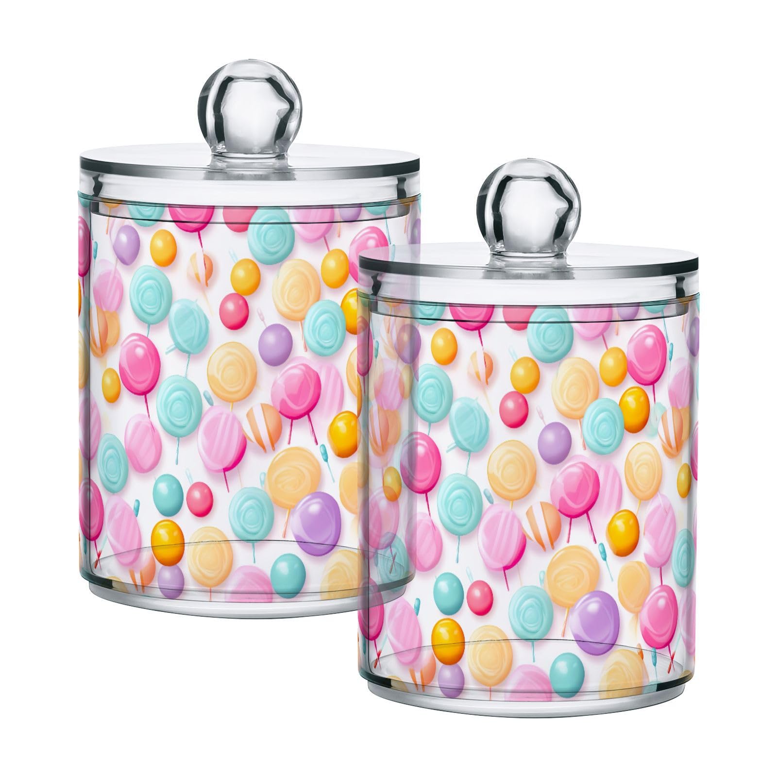 2 Pack Lollipop Qtip Holder - 10 oz Restroom Bathroom Organizers and Storage Containers,Plastic Apothecary Jars with Lids for Cotton Ball B0402221