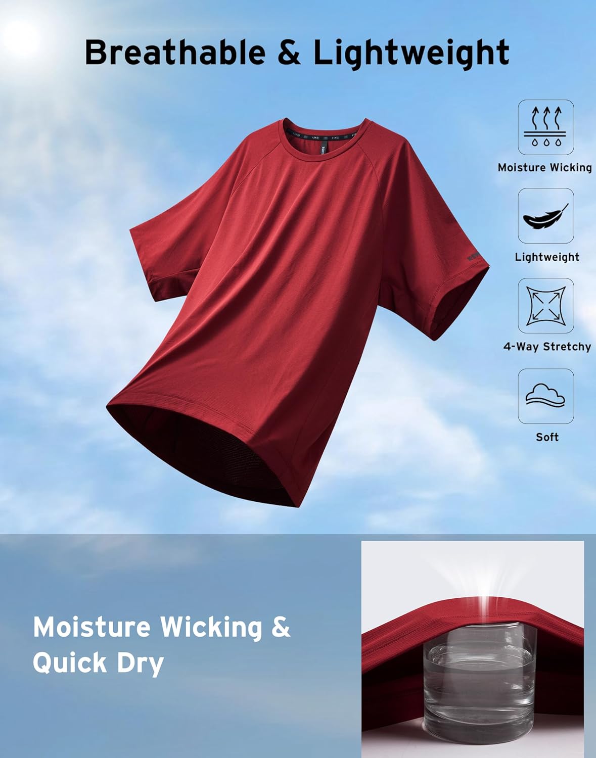 K-Swiss Mens Athletic Workout T-Shirts - DryAero Performance Lightweight Quick Dry Shirts Tops for Tennis Running Gym