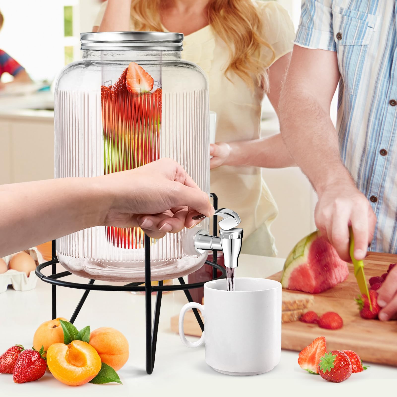Distributeur de Boisson en Verre: 4 litres en Verre avec Cadre et Robinet - Distributeur de Jus Barbecue pour Sublimez vos Fêtes et Anniversaires (Glass)