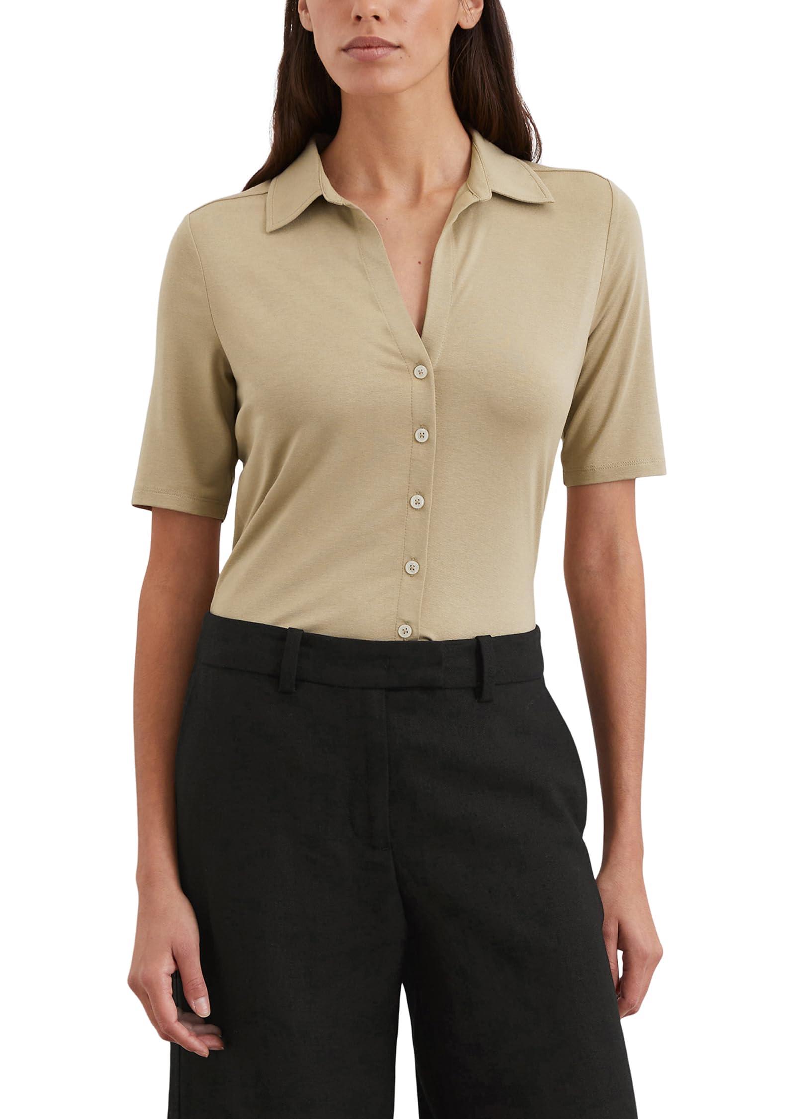 Marc O'Polo Damen Kurzarmbluse mit klassischem Kentkragen Regular Fit