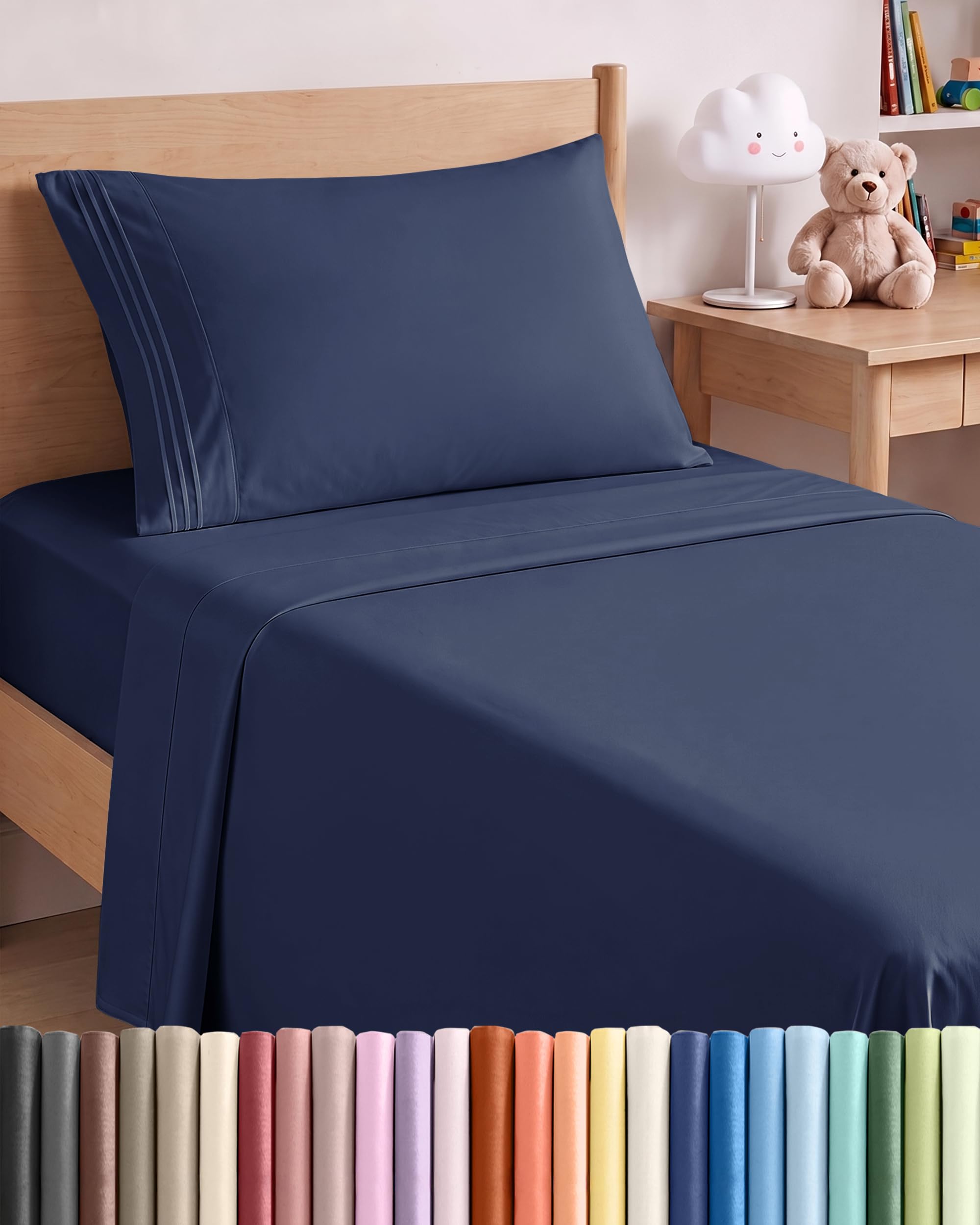 Twin XL Size 3 Piece Sheet Set - Breathable &amp; Cooling Sheets - Navy Blue