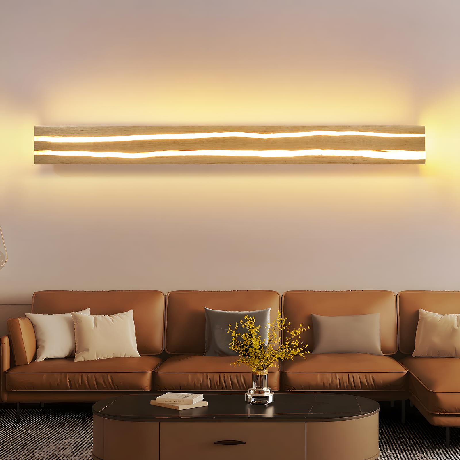 ZMH Wandlampe LED Wandleuchte innen Holz 16W 100CM Warmweiß Modern Design für Wohnzimmer Schlafzimmer Flur