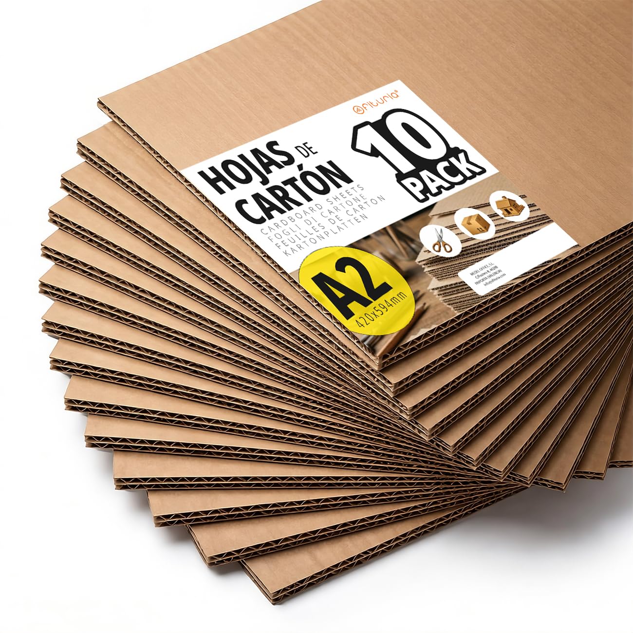 Feuilles de Carton Rigide, Carton pour Loisirs Créatifs et Projets d’Architecture, Emballage et Protection des Envois, Épaisseur 1-2 mm, Format A2 (420 x 594 mm), Lot de 10 - Ofituria (A2, 10f)