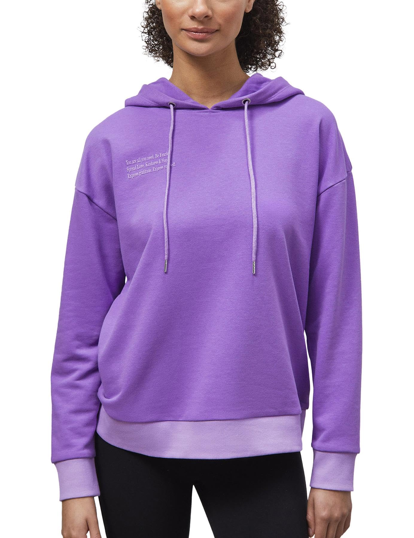Enorsia Women’s Oversized Slogan Hoodie – Drop Shoulder Long Sleeve Sweatshirt with Drawstring Hood, Ribbed Cuffs & Hem – Loose Fit Casual Cotton Blend Jumper in Purple, 10