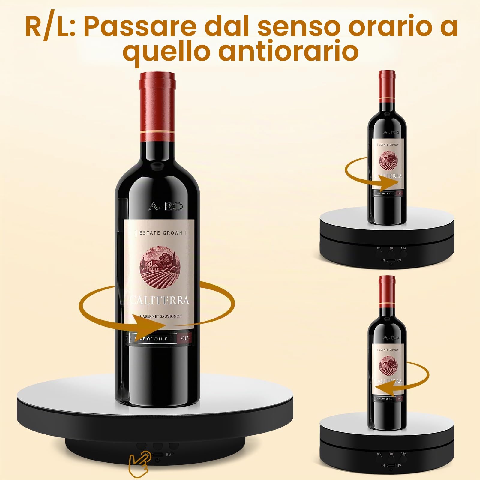 Piattaforma Girevole Elettrica 360°,Piattaforma Rotante Automatica USB per Gioielli,Orologi,Prodotti Digitali,Velocità Regolabile Espositore Girevole Elettrico con 2 Pannelli di Sfondo (Nero)
