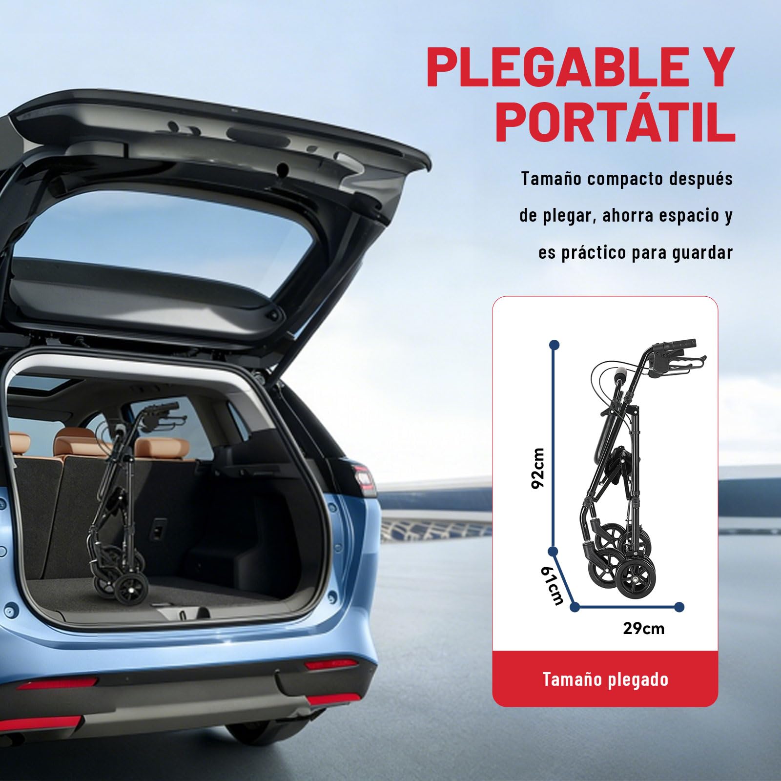R5 andador ultraligero plegable(con asiento) para ancianos, estructura resistente de acero al carbono, ajuste de altura, sistema de freno/estacionamiento, apto para interiores y exteriores terrenos
