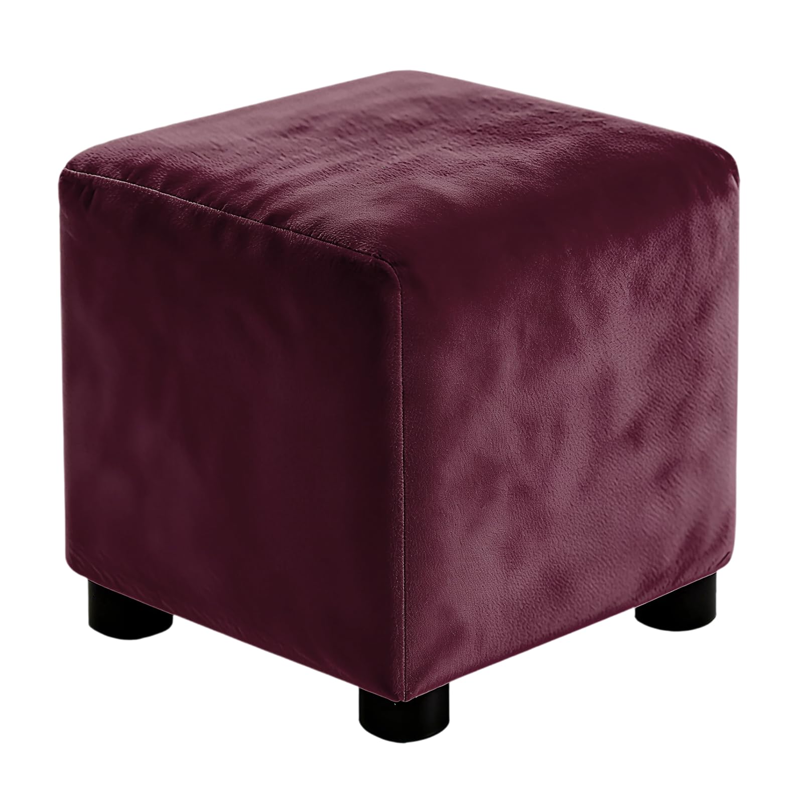 sourcing map Square Footstool Slipcover, Stretch Foot Stool Protector Covers Jacquard Fabric Furniture Protector Cover Velvet with Elastic Bottom for Living Room Bedroom(Small, Purple Red)