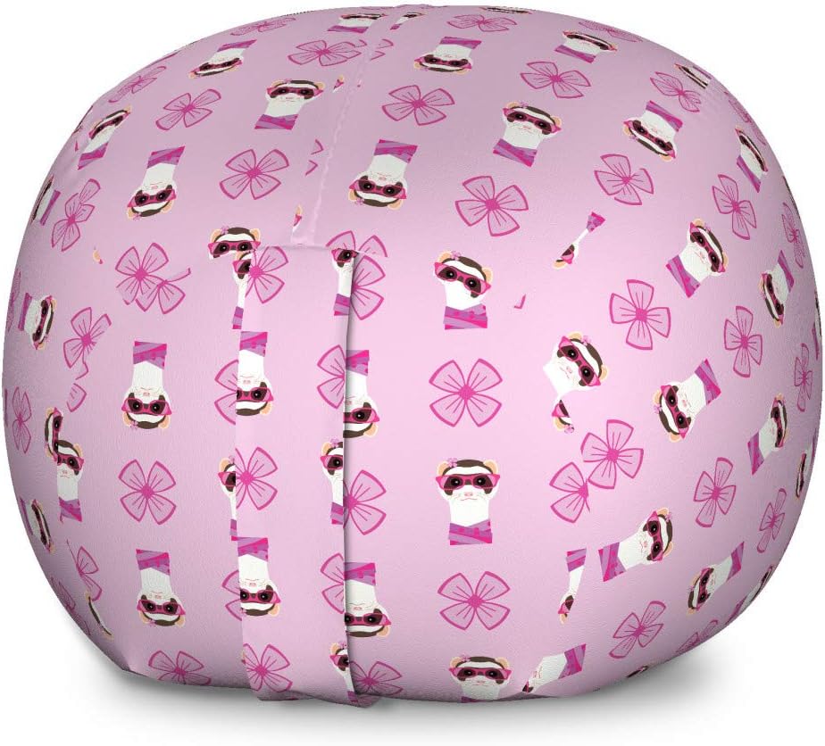 Ambesonne Ferret Storage Toy Bag Chair, Funny Cartoon Pattern of Animal with Glasses and Scarf, Stuffed Animal Organizer Washable Bag, Large Size, Pink Fuchsia