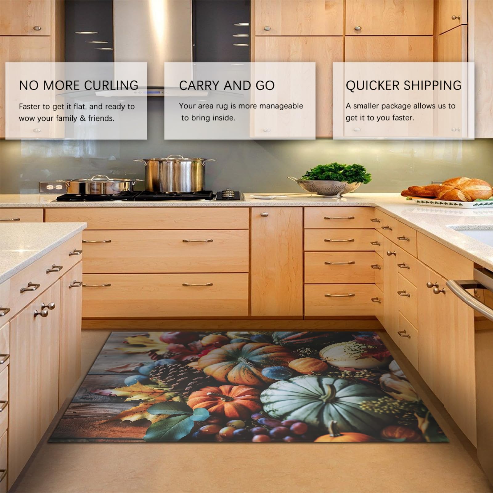 Tappeto Raccolto Autunnale Per Soggiorno Frutta Motivi Vegetali Tappeto Zucca Uva HD- Tappeti Stampa Per Cucina Pavimento-Lavabile 90x150cm