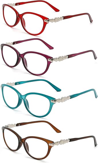 Reading Glasses Women - 4 pack Readers - Stylish, Comfortable Ladies Designer Readers, Magnification Strength + 3.25