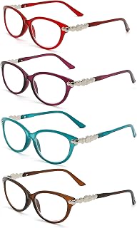 Reading Glasses Women - 4 Pack Stylish Readers - Spring Hinge Designer Ladies Fashion Reading Glasses - Bright Colors