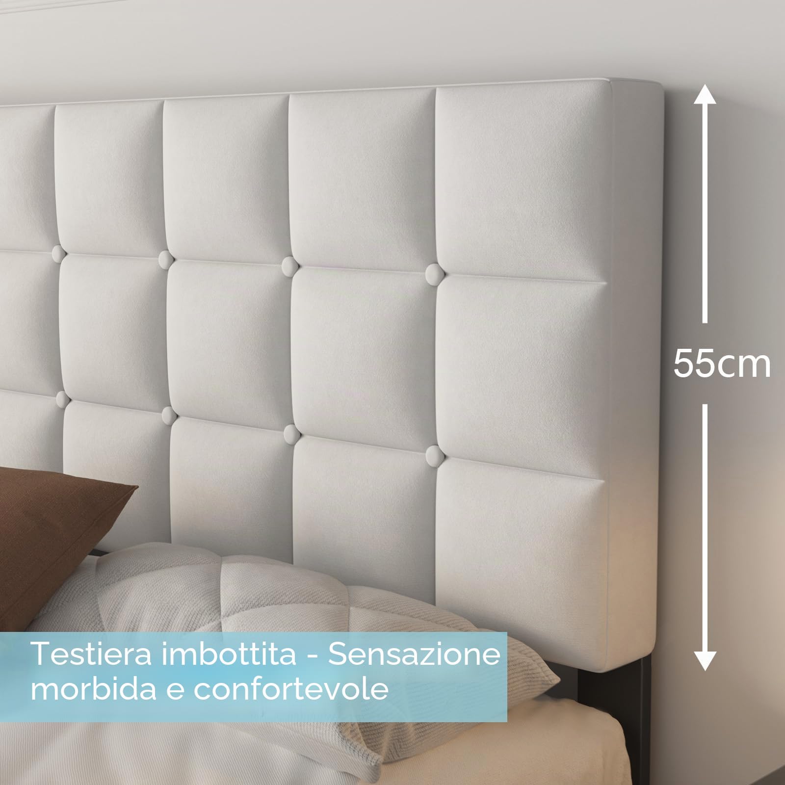 Yocreat Letto imbottito 120 x 200 cm, letto matrimoniale, telaio con testiera e rete a doghe, telaio del letto altezza 30 cm, bianco
