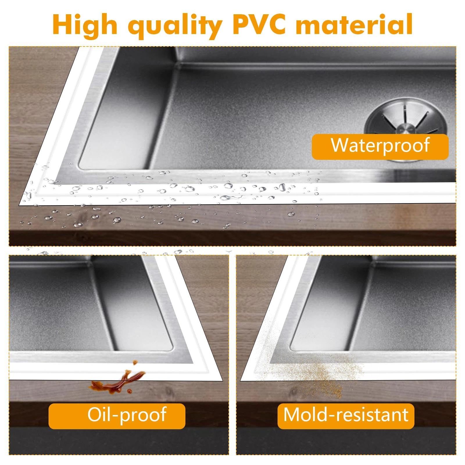 Silicone Bianco Bagno Antimuffa, Battiscopa Autoadesivo, Nastro Adesivo Impermeabile per Cucina e Bagno, 5 m x 36 mm Profilo PVC flessibile, Bianco