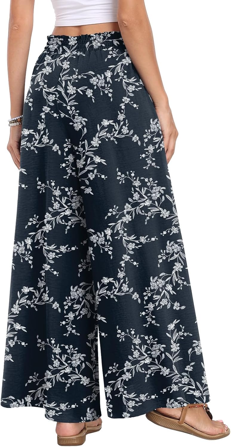 Netsmile Women's Wide Leg Palazzo Pants Dressy Flowy Casual High Waist Drawstring Beach Boho Trousers with Pockets - Image 4