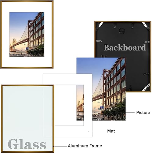 Miniatura 4 de Frametory - Marco de aluminio de 11 x 14 para fotos de 8 x 10 (en pulgadas), con paspartú marfil, de pared, con gancho de sierra, pestañas