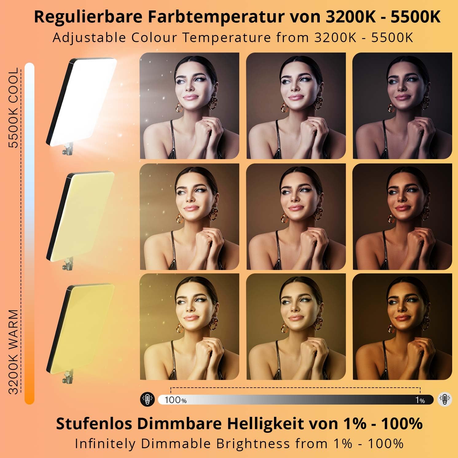 Lampada a pannello LED da 14 pollici senza treppiede, luce da studio, treppiede in alluminio diffuso, per video, trucco, fotografia, TikTok