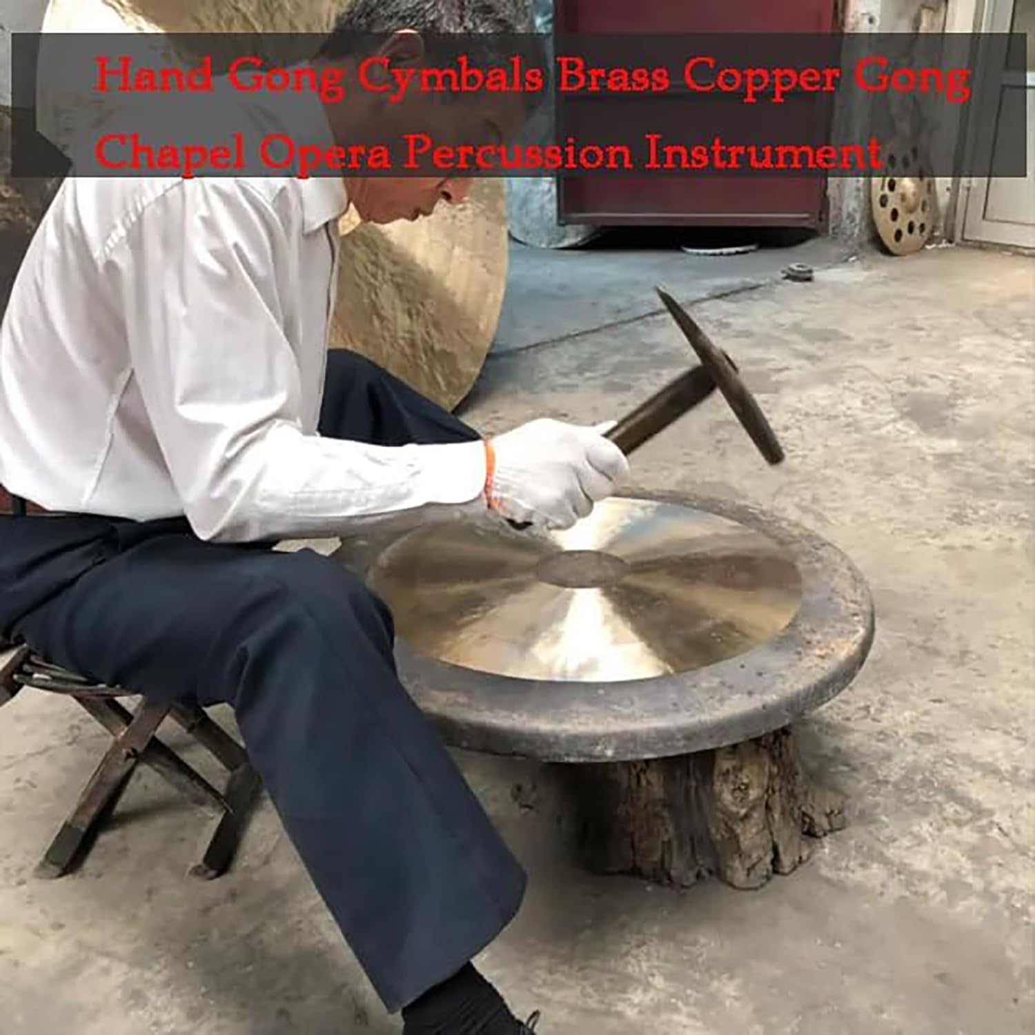 Gong cinese con supporto e battitore, 45 cm fatto a mano in bronzo, tono liscio, ottimo suono per orchestra sinfonica, perfetto per musica e meditazione